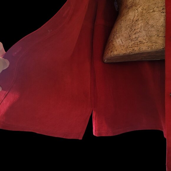 Vintage Red Suede/Leather Button-Front Women's Coat With Folded Collar & Cuffs - Picture 8 of 16